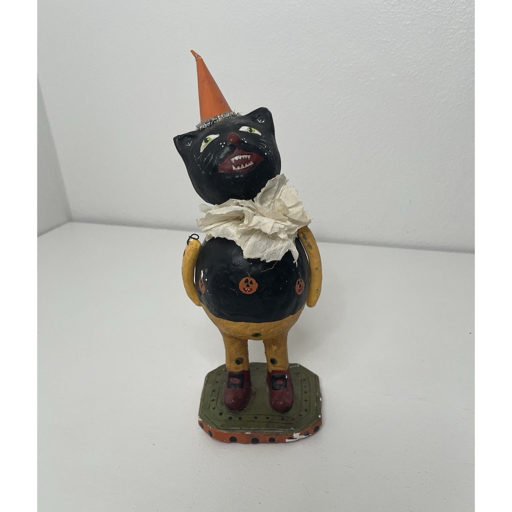 Vintage Halloween Bobble Head Clown Cat Plaster Paper Machet 12" Whimsigoth